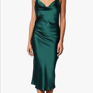 NWT Women's small emerald green Satin Dress Cocktail Cowl Neck Midi Dresses